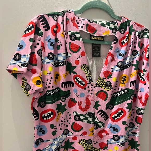 NOOWORKS Greta Dress — “Roll Out” Print, Made in USA, XL, A-Line Stretch Cotton - Picture 3 of 12